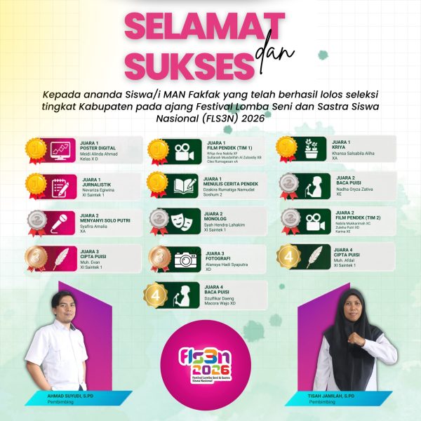Borong Belasan Piala, MAN Fakfak Dominasi Juara di FLS3N Tingkat Kabupaten Fakfak 2026