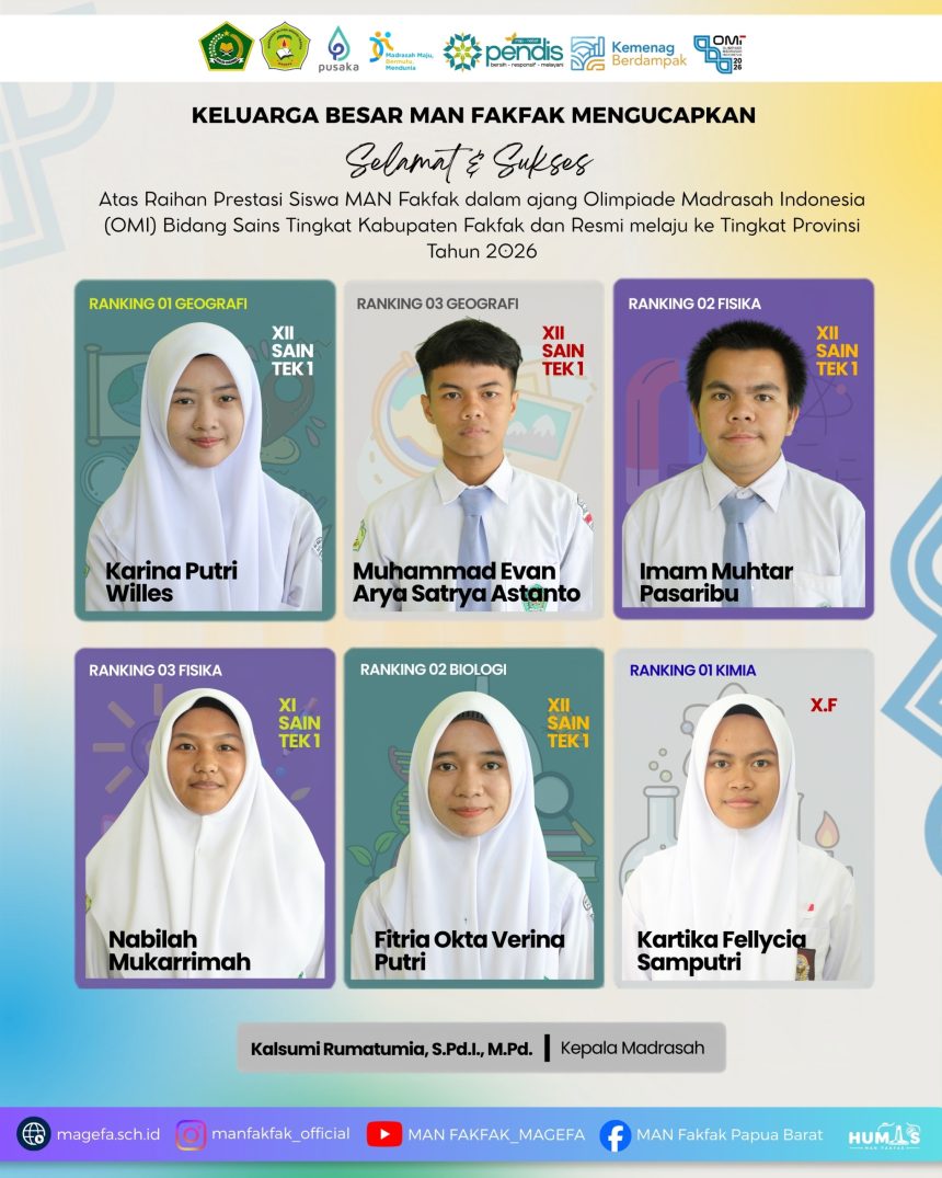 Read more about the article MAN Fakfak Borong Tiket ke Tingkat Provinsi! Ini Daftar Siswa Berbakat yang Lolos OMI 2026